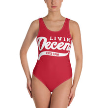 Load image into Gallery viewer, One-Piece Swimsuit red w/ white print