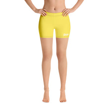 Load image into Gallery viewer, Ladies biker Shorts yellow w/ white print